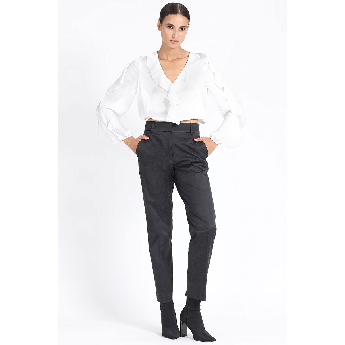 LIOLA - Pantalon Sastre Jacquard Negro Liola