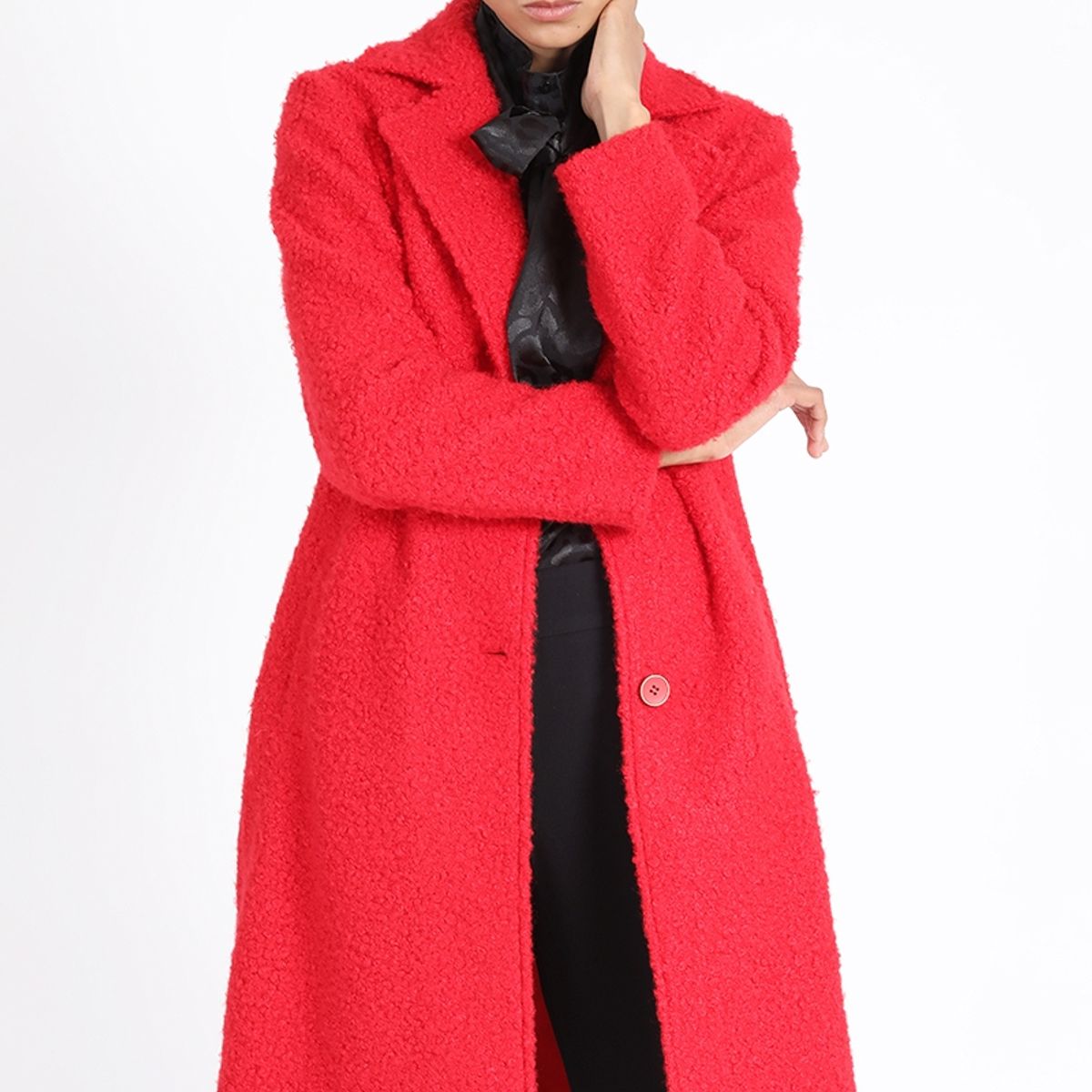 LIOLA - Abrigo Largo Fantasia Boucle, Rojo Liola