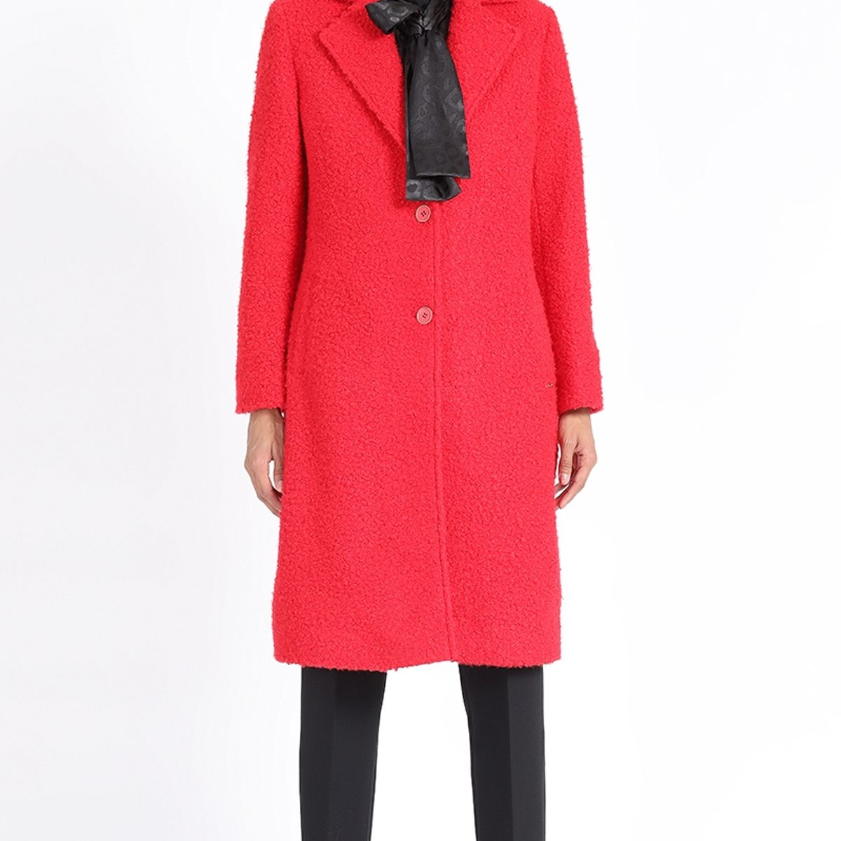 LIOLA - Abrigo Largo Fantasia Boucle, Rojo Liola