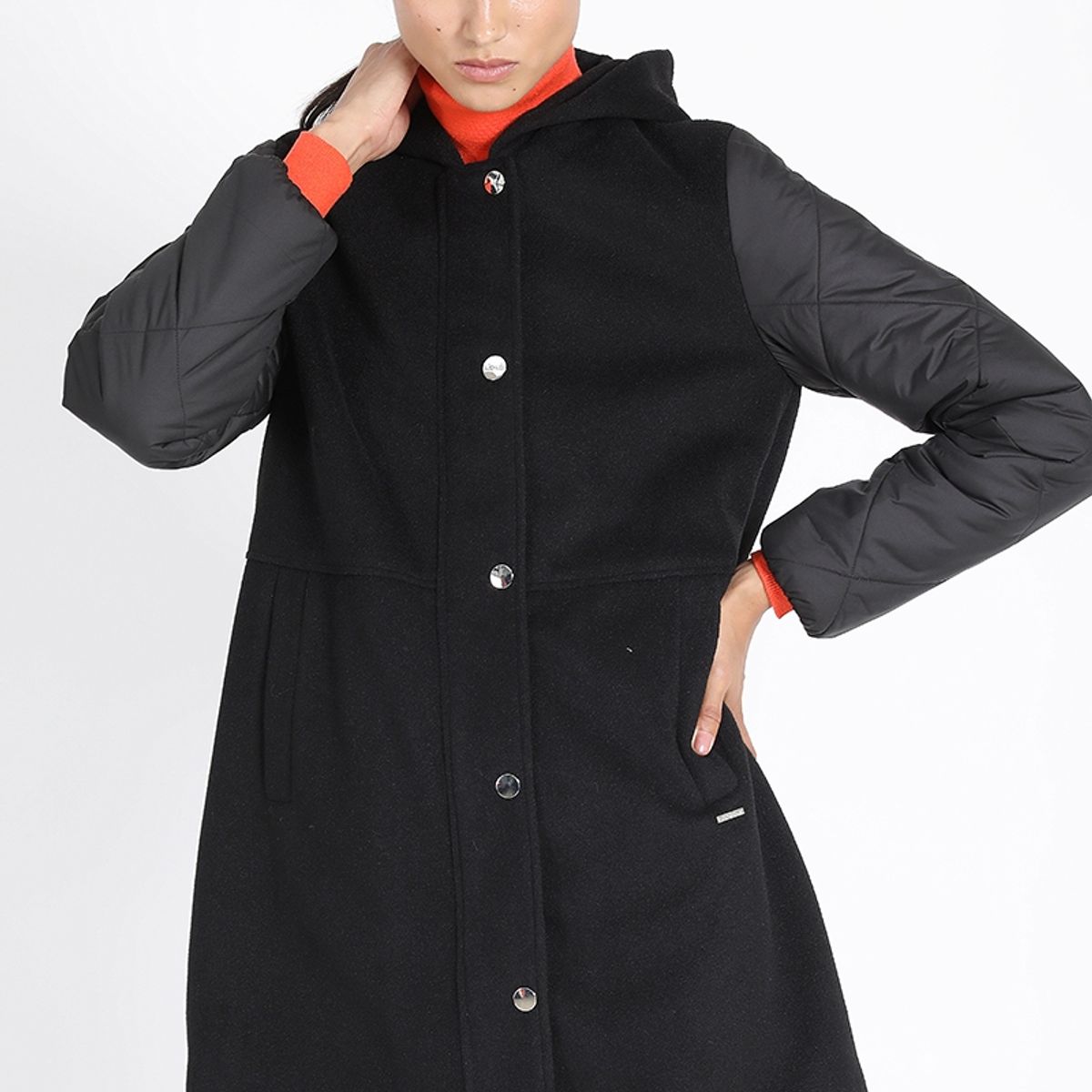 LIOLA - Chaqueton Con Capuchon Muflon Melange Y Parka, Negro Liola