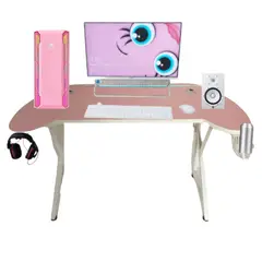 SM - Escritorio Gamer U ROSADO 140 CM con luz LED patas de fierro