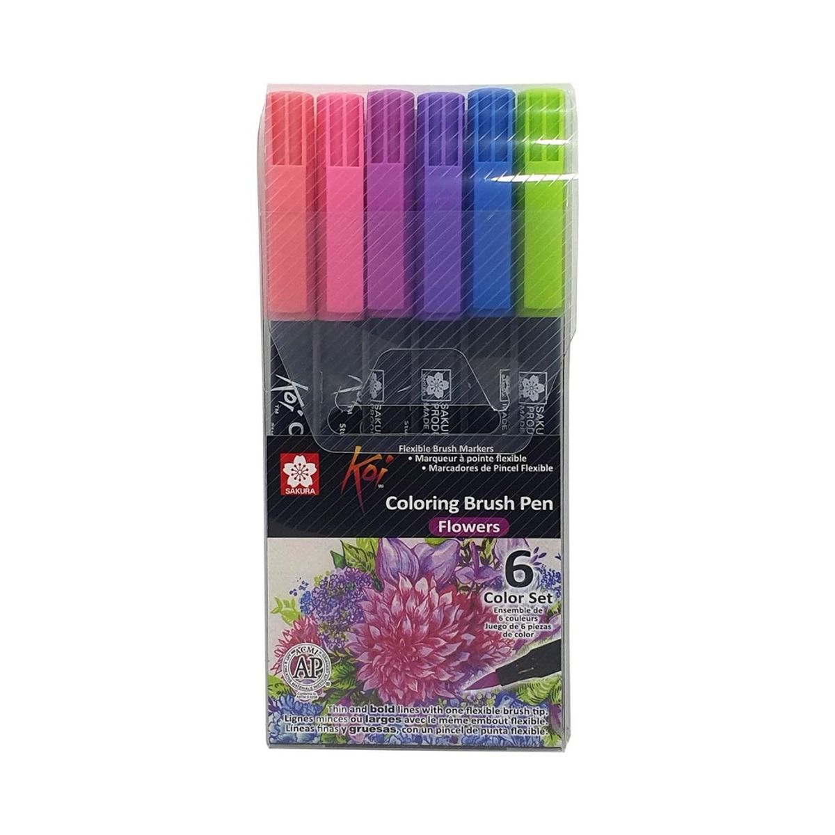 SAKURA - Set Plumones Acuarelables Sakura Koi Brush 6 Colores Flores