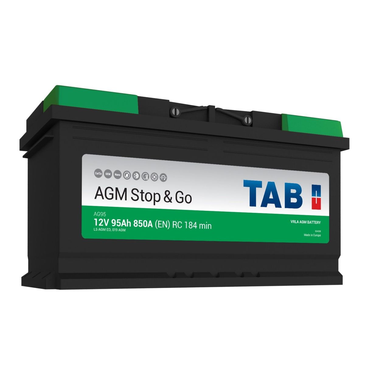 BATERIAS TAB - Batería Start Stop Agm Tab 12v 95a 850cca Ag95 Positivo Der