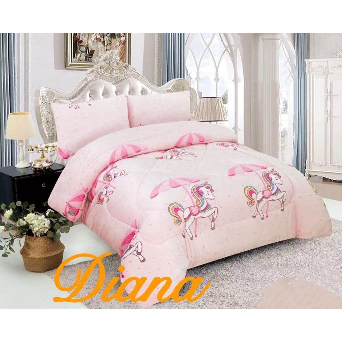 GENERICO - COBERTORE INFANTIL CON CHIPORRO 1.5 PLAZA  UNICORNIO diana