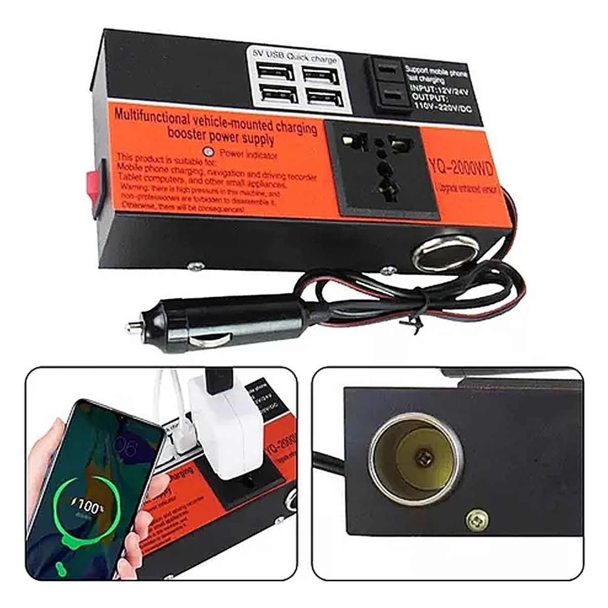 GENERICO - Inversor De Voltaje Auto Convertidor Corriente 12v 220v 15k