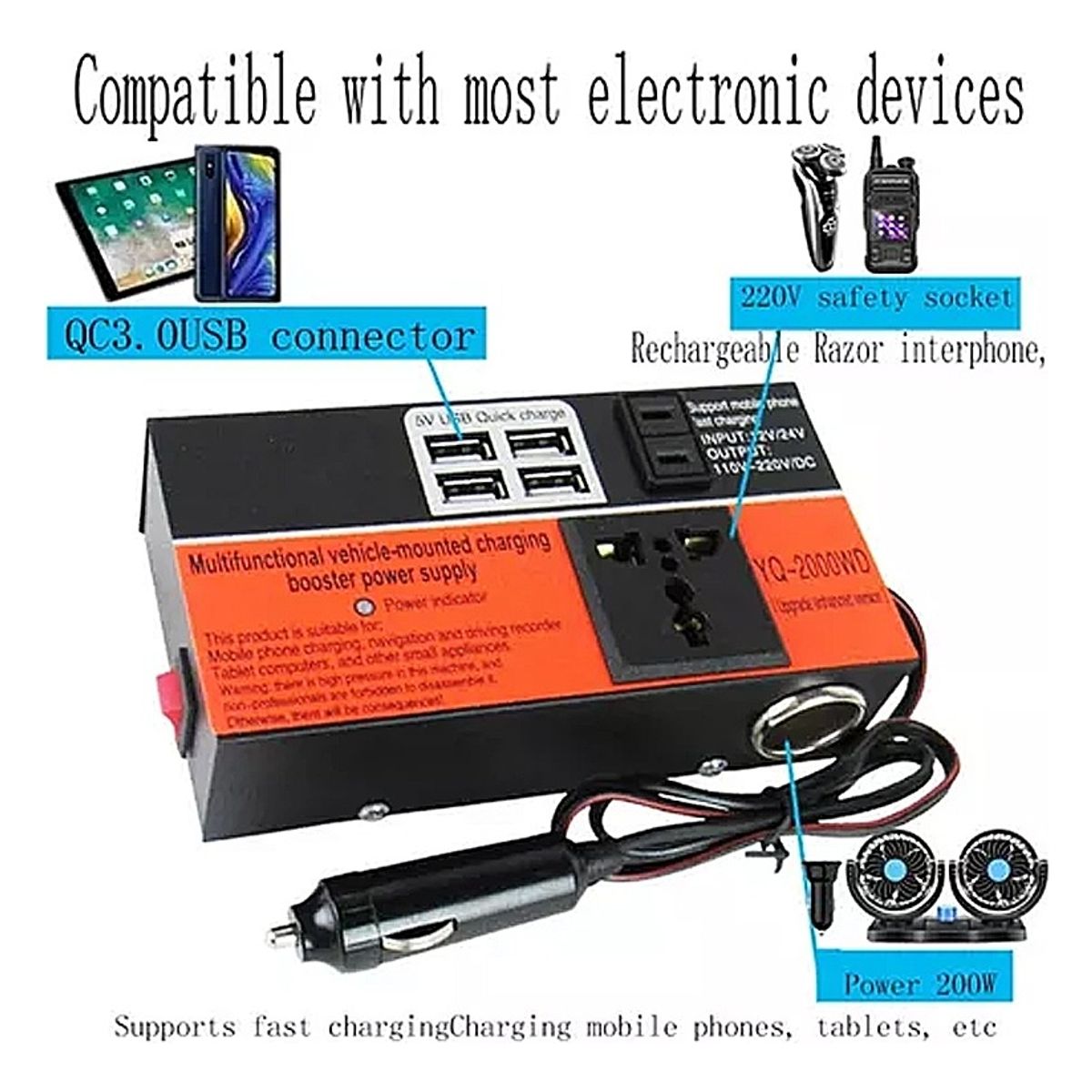 GENERICO - Inversor De Voltaje Auto Convertidor Corriente 12v 220v 15k