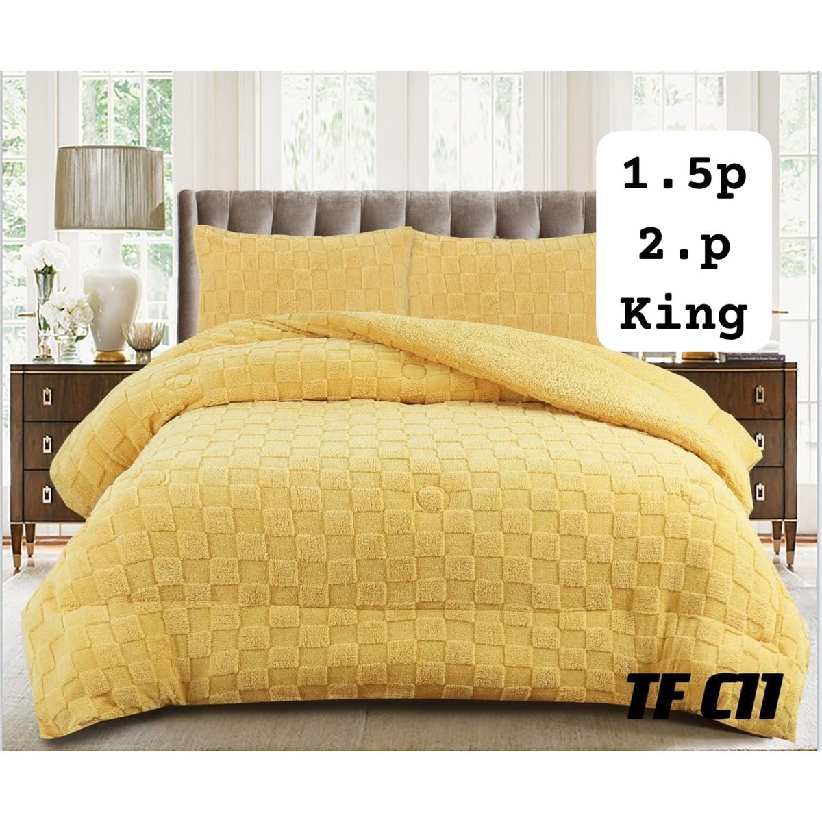 GENERICO - Cobertor de invierno Texturizado CHIPORRO 2 Plazas Amarillo Cuadrille