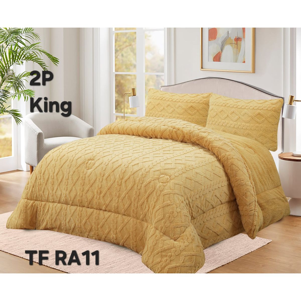 GENERICO - Cobertor de Invierno con Chiporro 2 Plazas Diseño Trenzado Color Amarillo