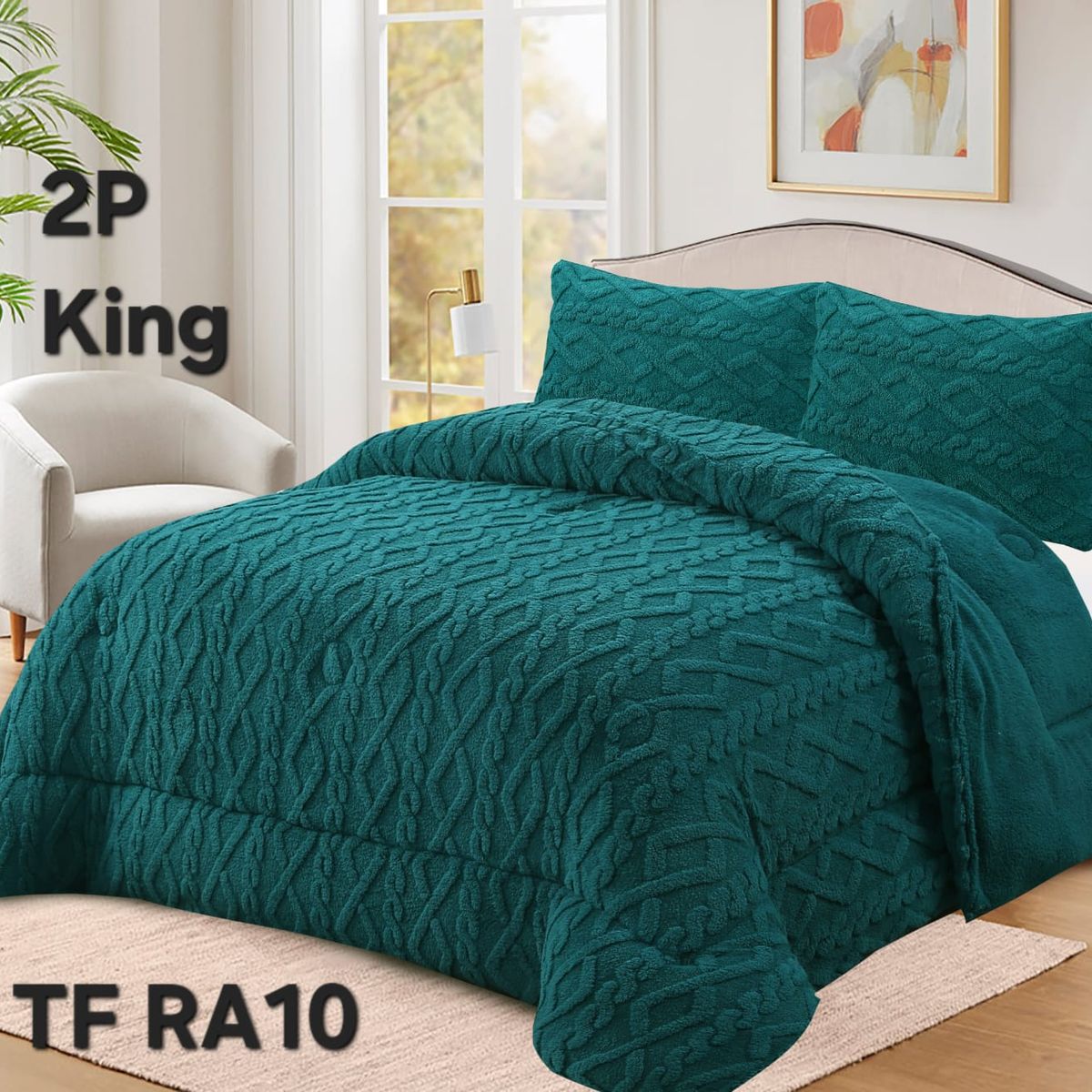 GENERICO - Cobertor de Invierno con Chiporro 2 Plazas Diseño Trenzado Color Turquesa