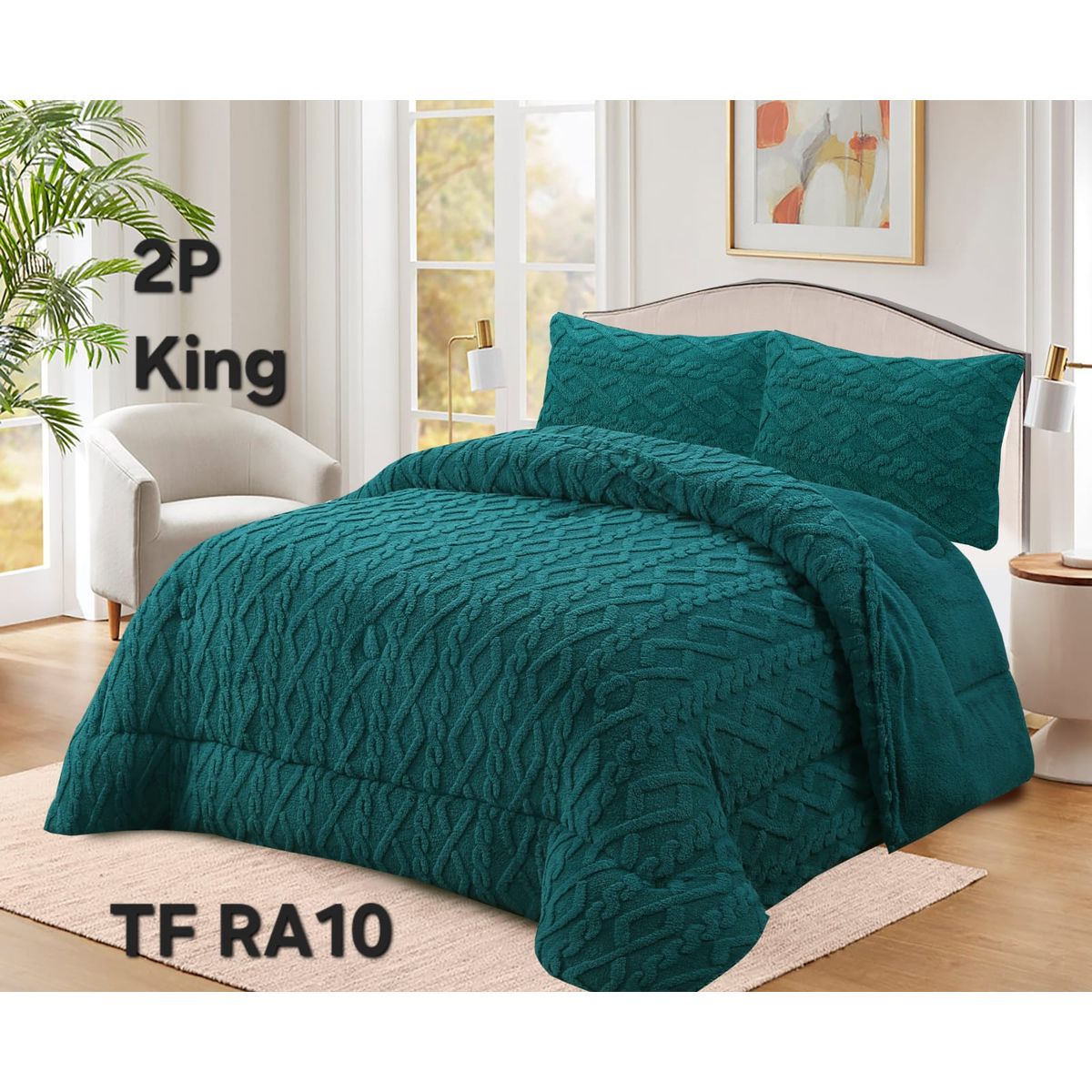 GENERICO - Cobertor de Invierno con Chiporro 2 Plazas Diseño Trenzado Color Turquesa