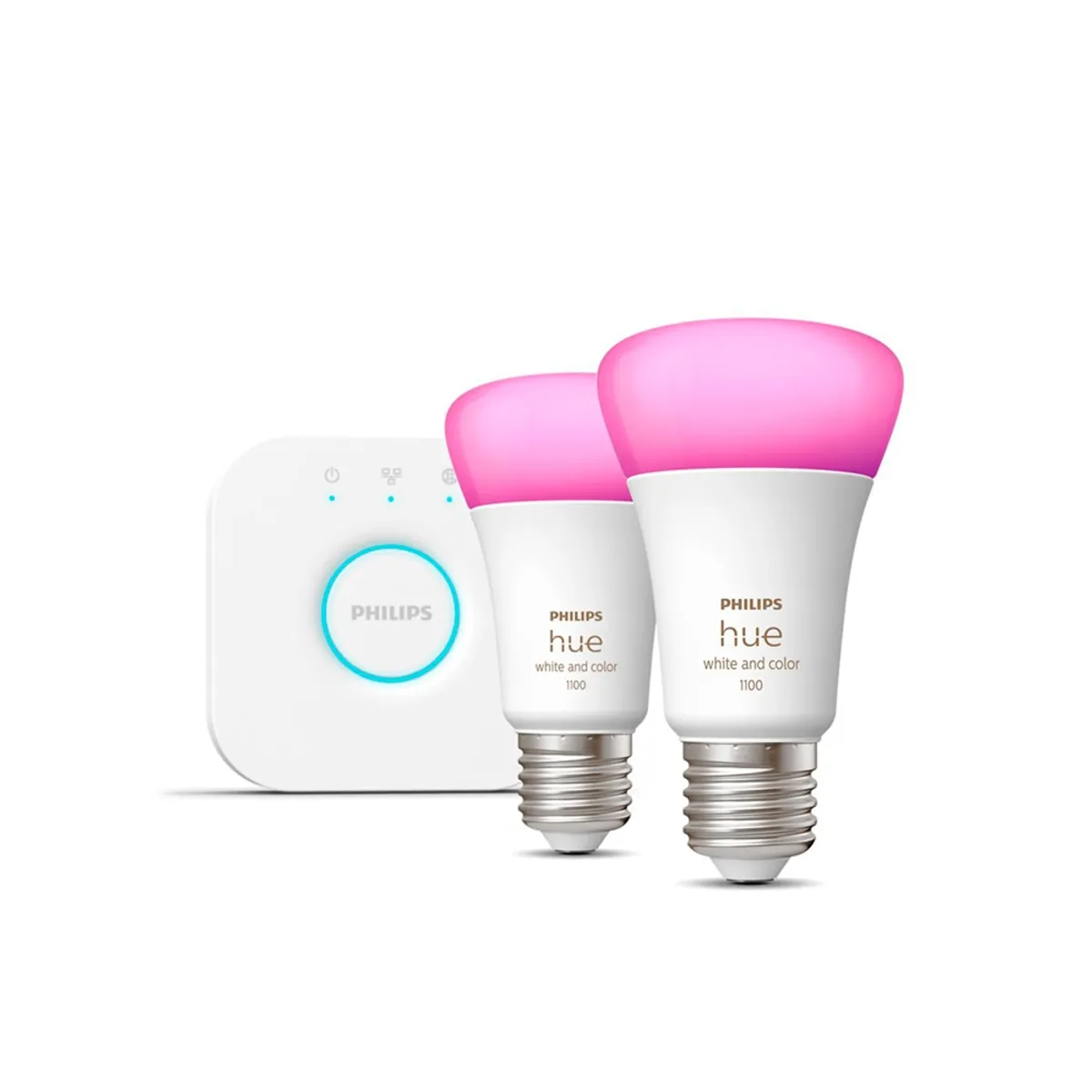 PHILIPS HUE - Kit Philips Hue 2 Ampolletas E27 Color + 1 Bridge