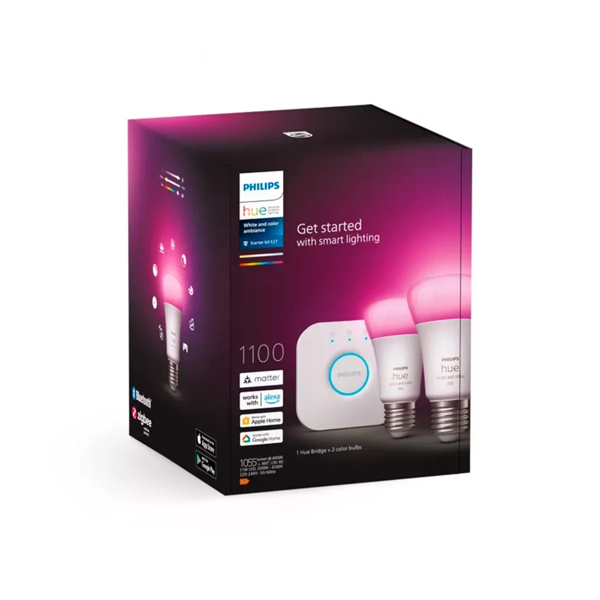 PHILIPS HUE - Kit Philips Hue 2 Ampolletas E27 Color + 1 Bridge