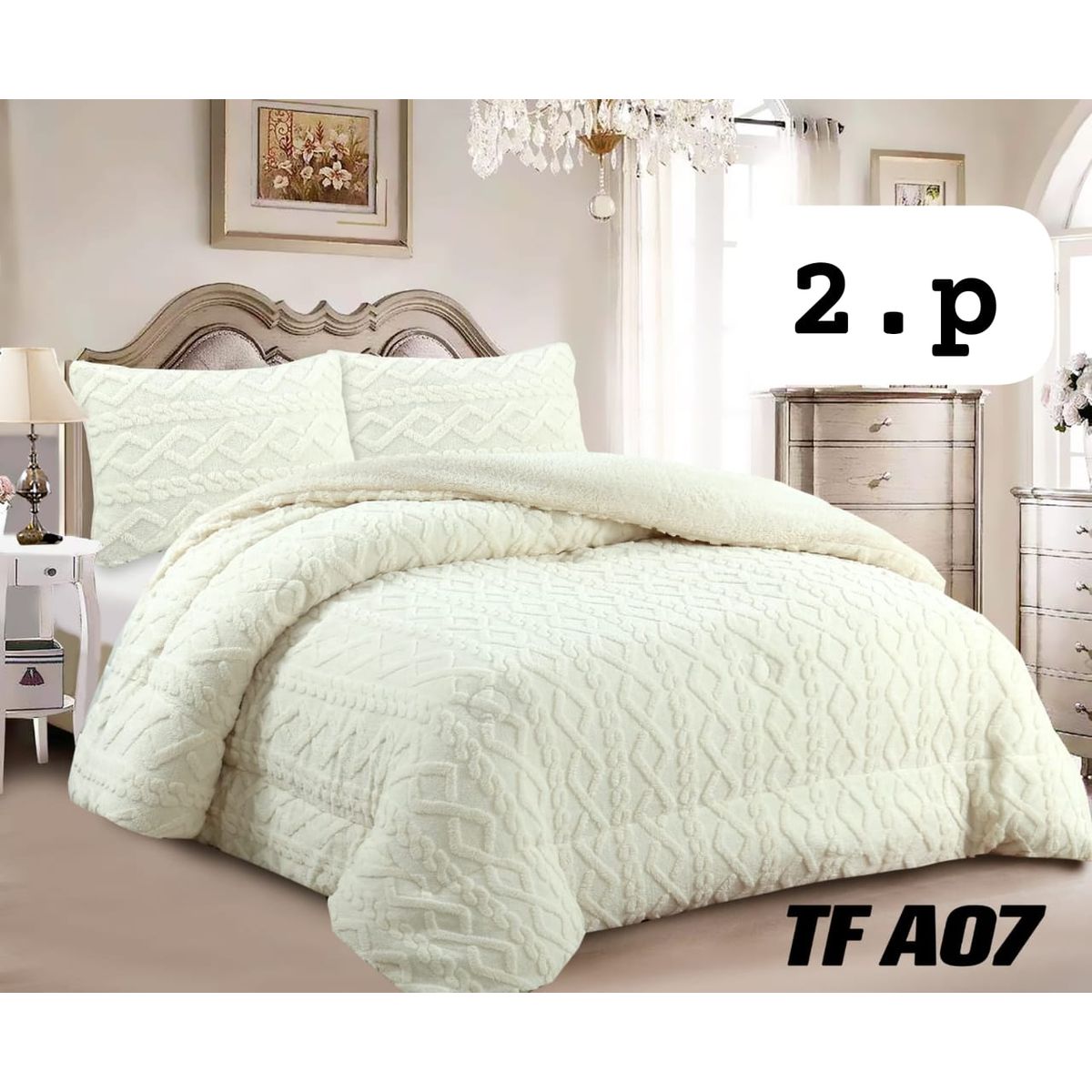 GENERICO - Cobertor de invierno Texturizado con CHIPORRO 2 Plazas Blanco Invierno
