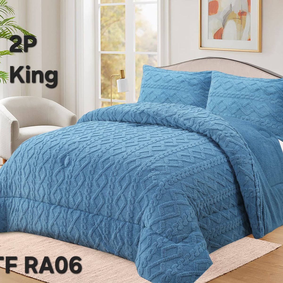 GENERICO - Cobertor de Invierno con Chiporro 2 Plazas Diseño Trenzado Color Azul