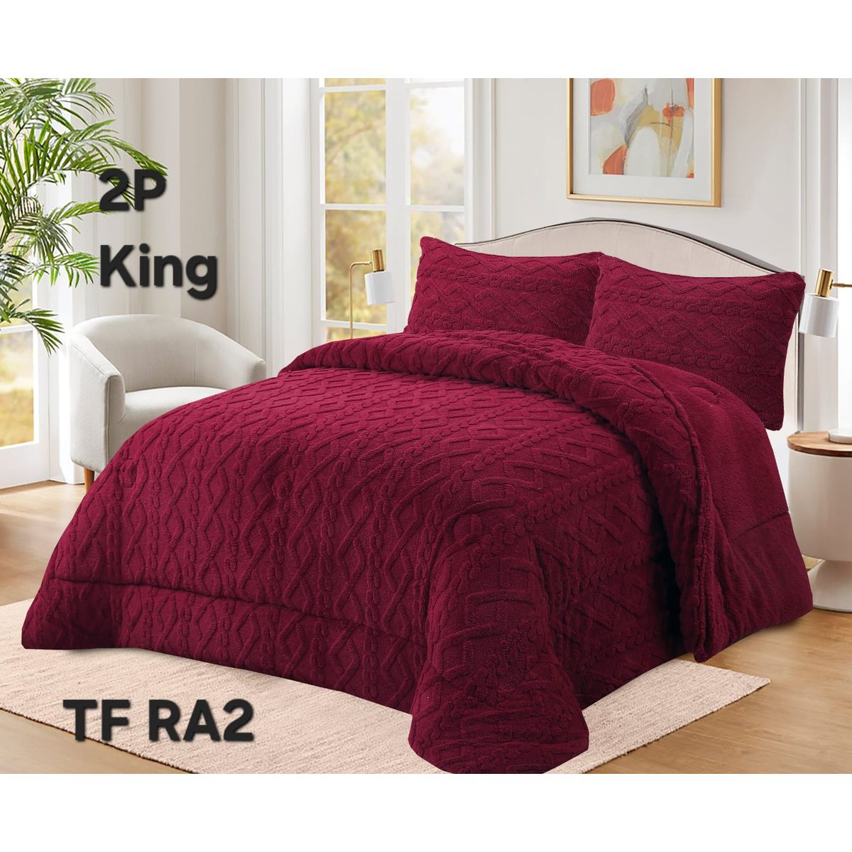 GENERICO - Cobertor de Invierno con Chiporro 2 Plazas Diseño Trenzado Color Burdeo