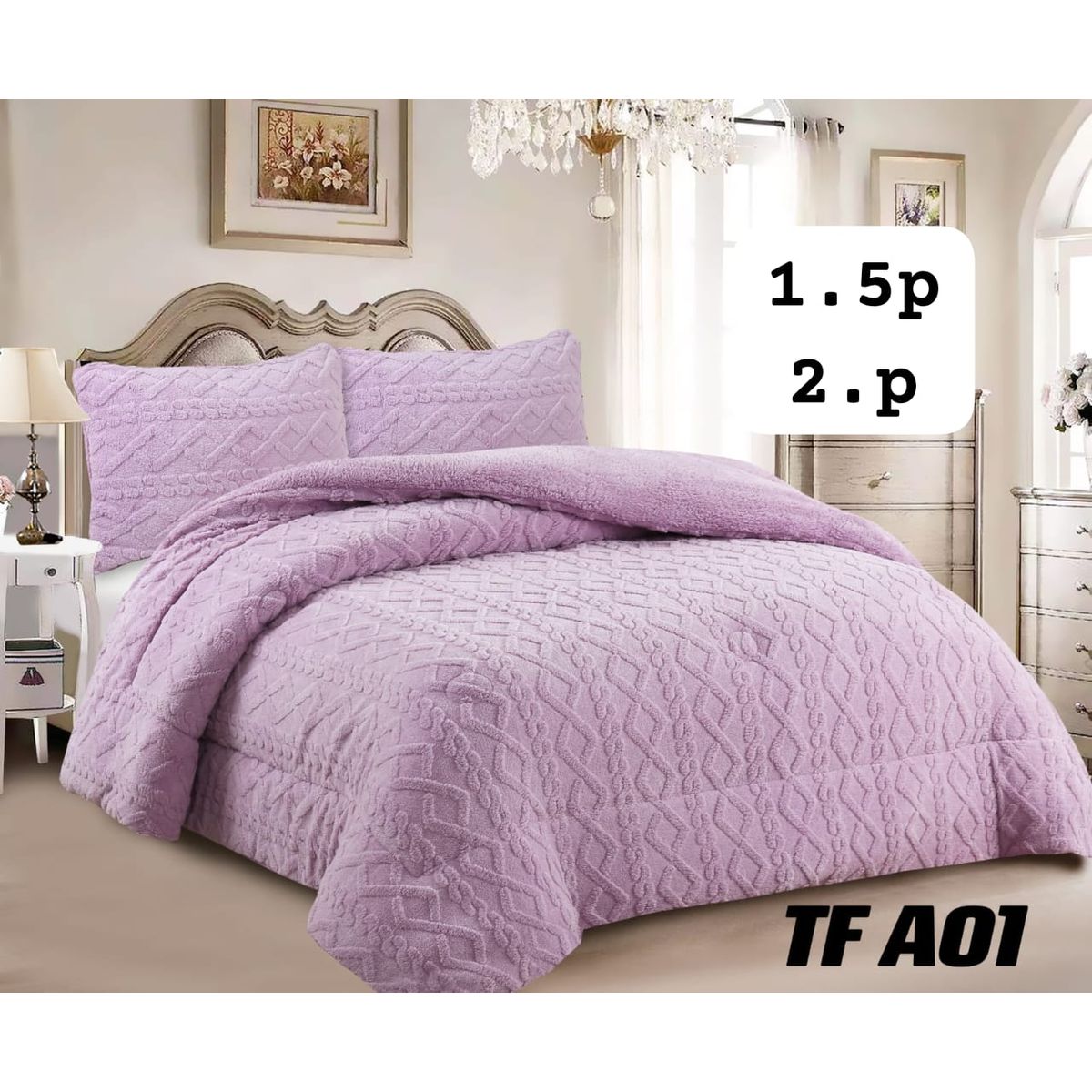 GENERICO - Cobertor de Invierno con Chiporro 2 Plazas Diseño Trenzado Color Lila