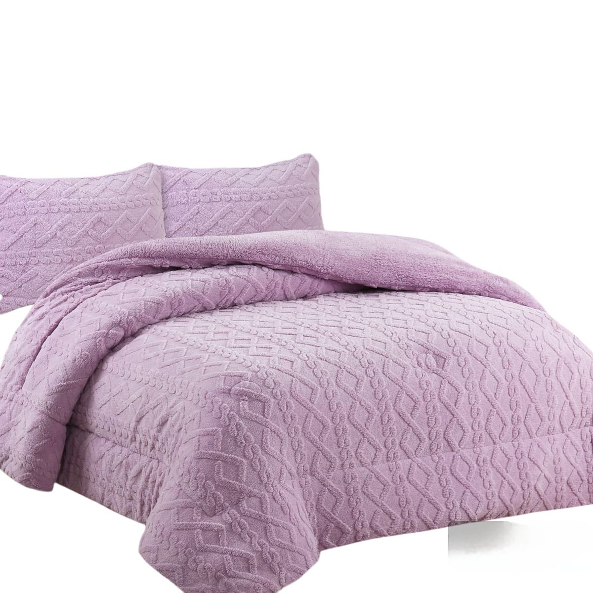 GENERICO - Cobertor de Invierno con Chiporro 2 Plazas Diseño Trenzado Color Lila