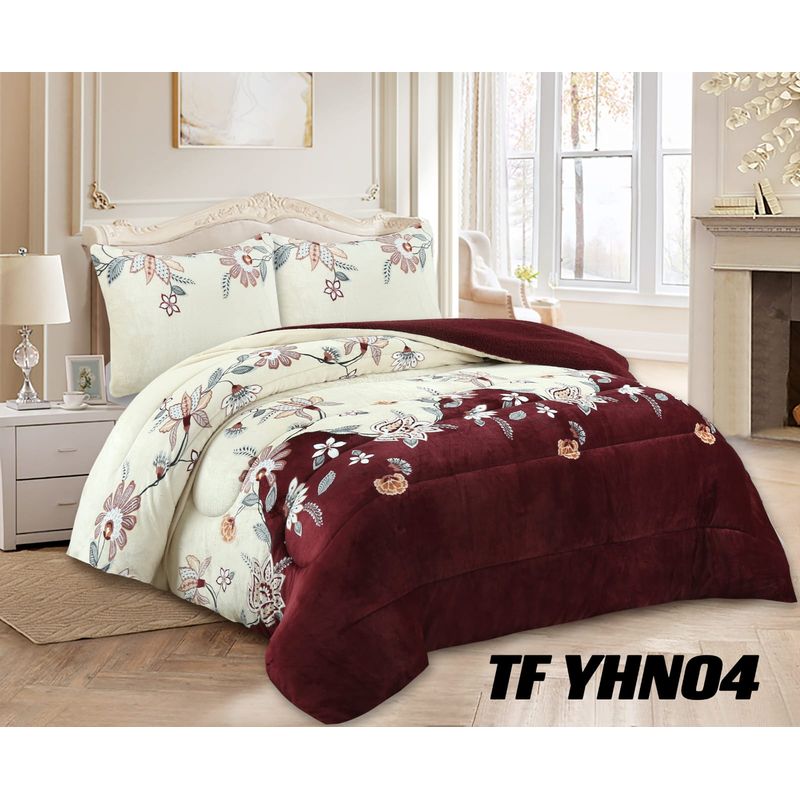GENERICO - Cobertor de invierno Plush con chiporro 2 Plazas Flores Burdeo