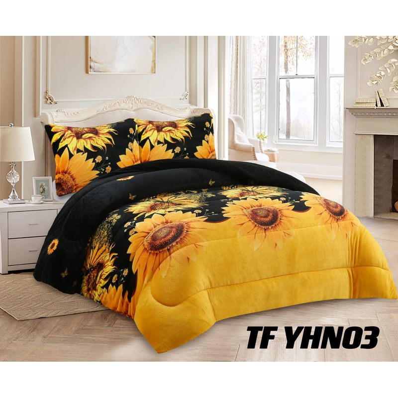 GENERICO - Cobertor de invierno Plush con chiporro 2 Plazas Negro Girasoles