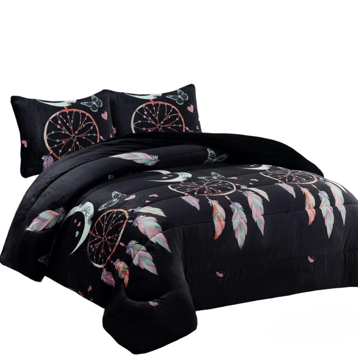 GENERICO - Cobertor de invierno Plush con chiporro 2 Plazas Negro Atrapa Sueños