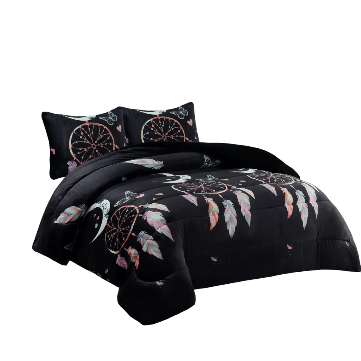 GENERICO - Cobertor de invierno Plush con chiporro 2 Plazas Negro Atrapa Sueños