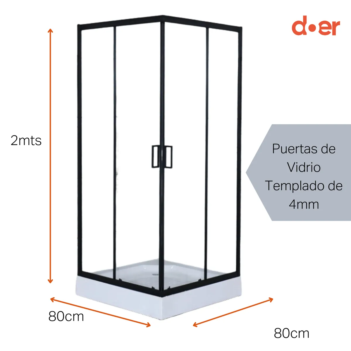 DOER - Cabina ducha Elegance Medium 80x80x200cm cuadrada negra.