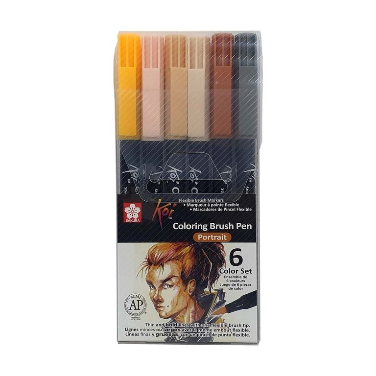Set Plumones Acuarelables Koi Brush 6 Colores Retrato