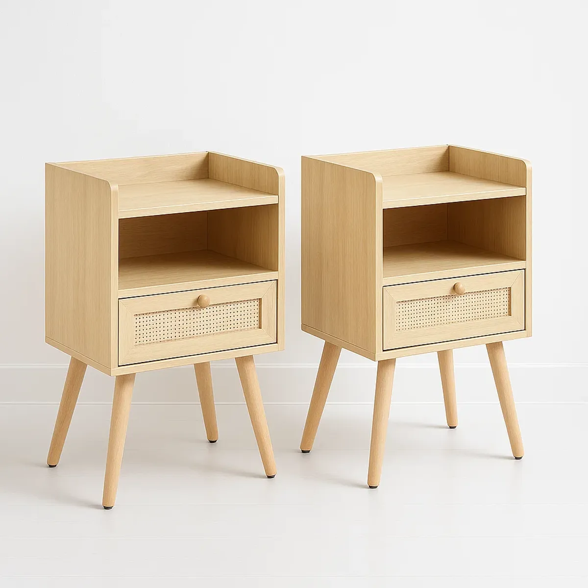 KLIK - Pack de 2 Veladores Mesh Rattan con Cajon y Espacio