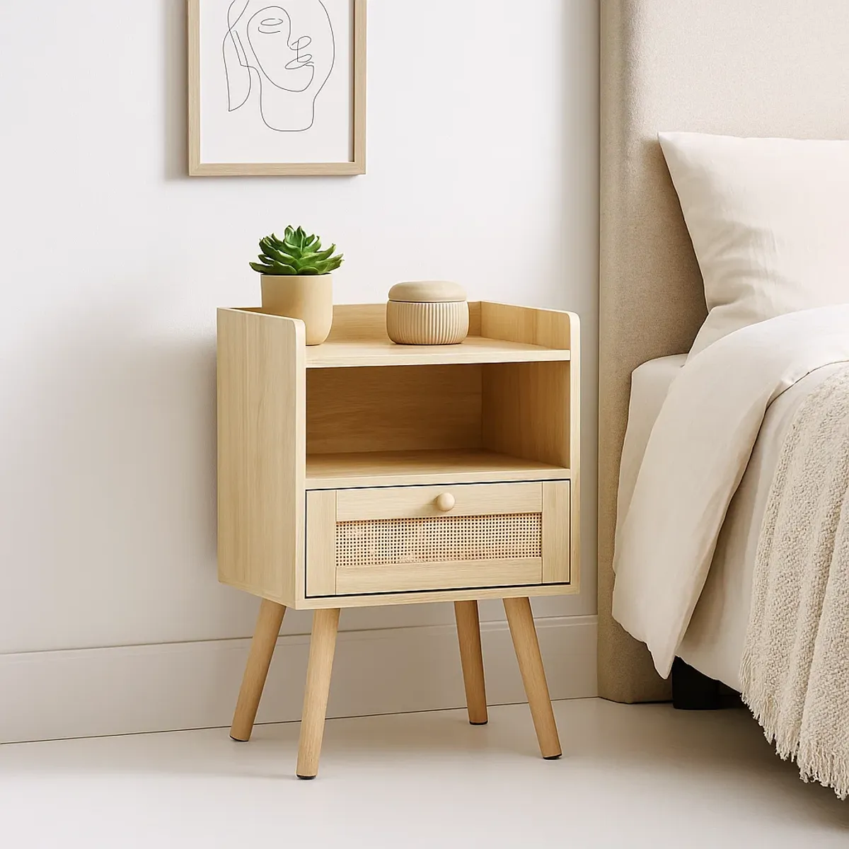 KLIK - Pack de 2 Veladores Mesh Rattan con Cajon y Espacio