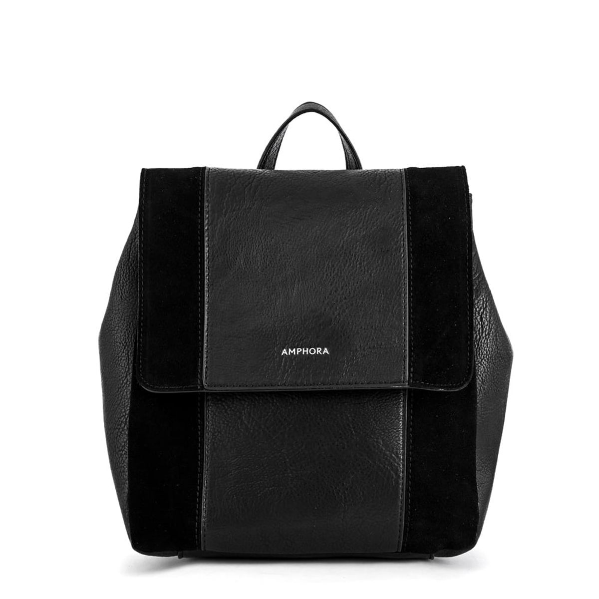 AMPHORA - Mochila Con Tapa Mediana Roux Negro