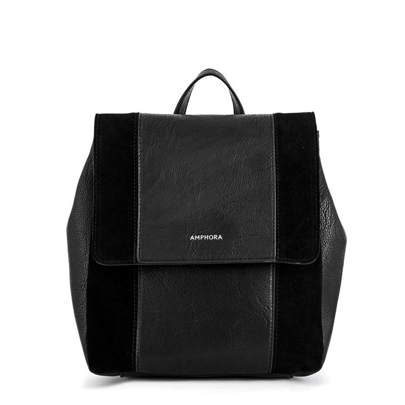 AMPHORA - Mochila Con Tapa Mediana Roux Negro