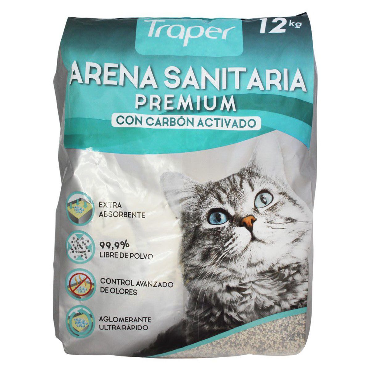 TRAPER - Arena Sanitaria Aglutinante con Carbón Activado Traper 12 kg
