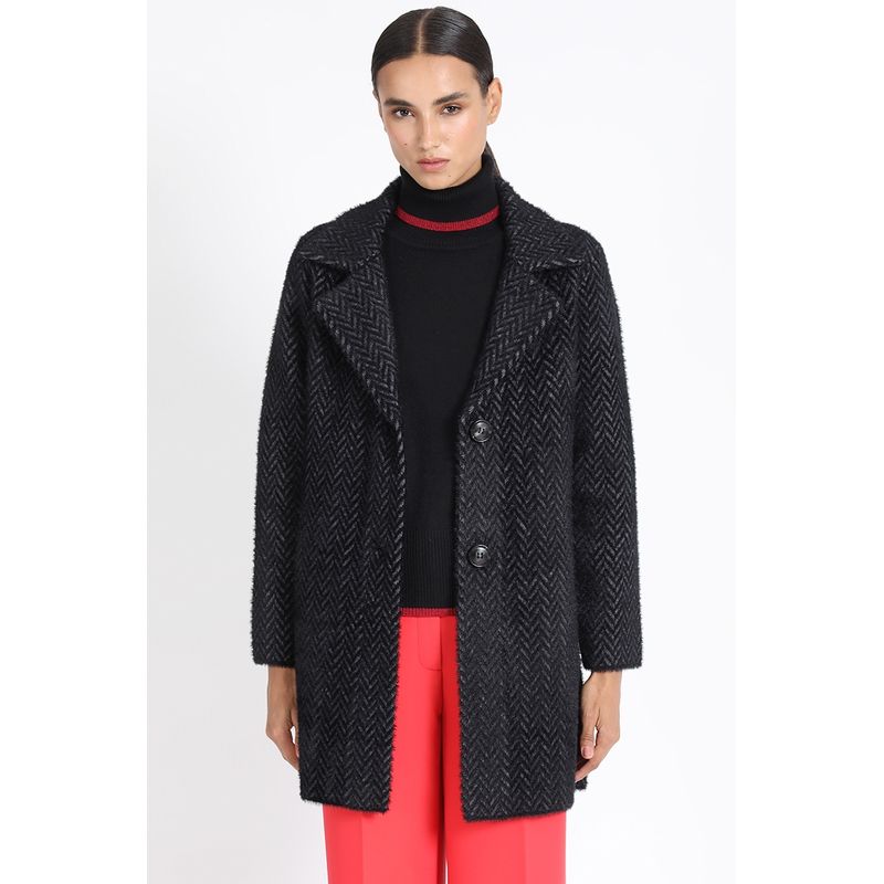 LIOLA - Chaqueton Recto Tejido Punto Zig Zag, Negro Liola