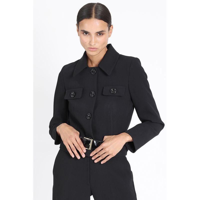 LIOLA - Chaqueta Corta Con Cinturon, Negro Liola