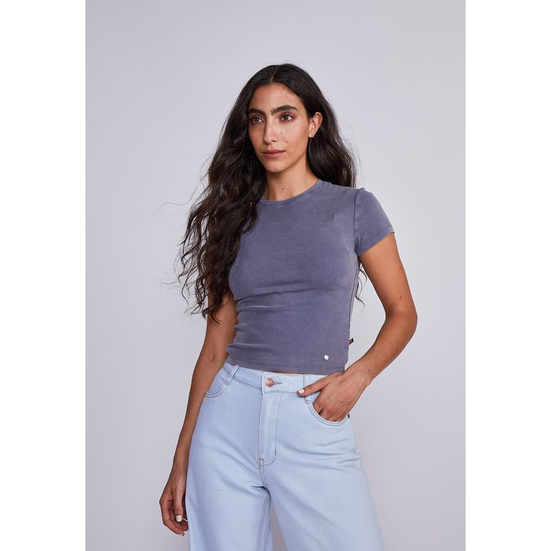 SIOUX - Polera Mujer Azul Manga Corta Lavada Sioux