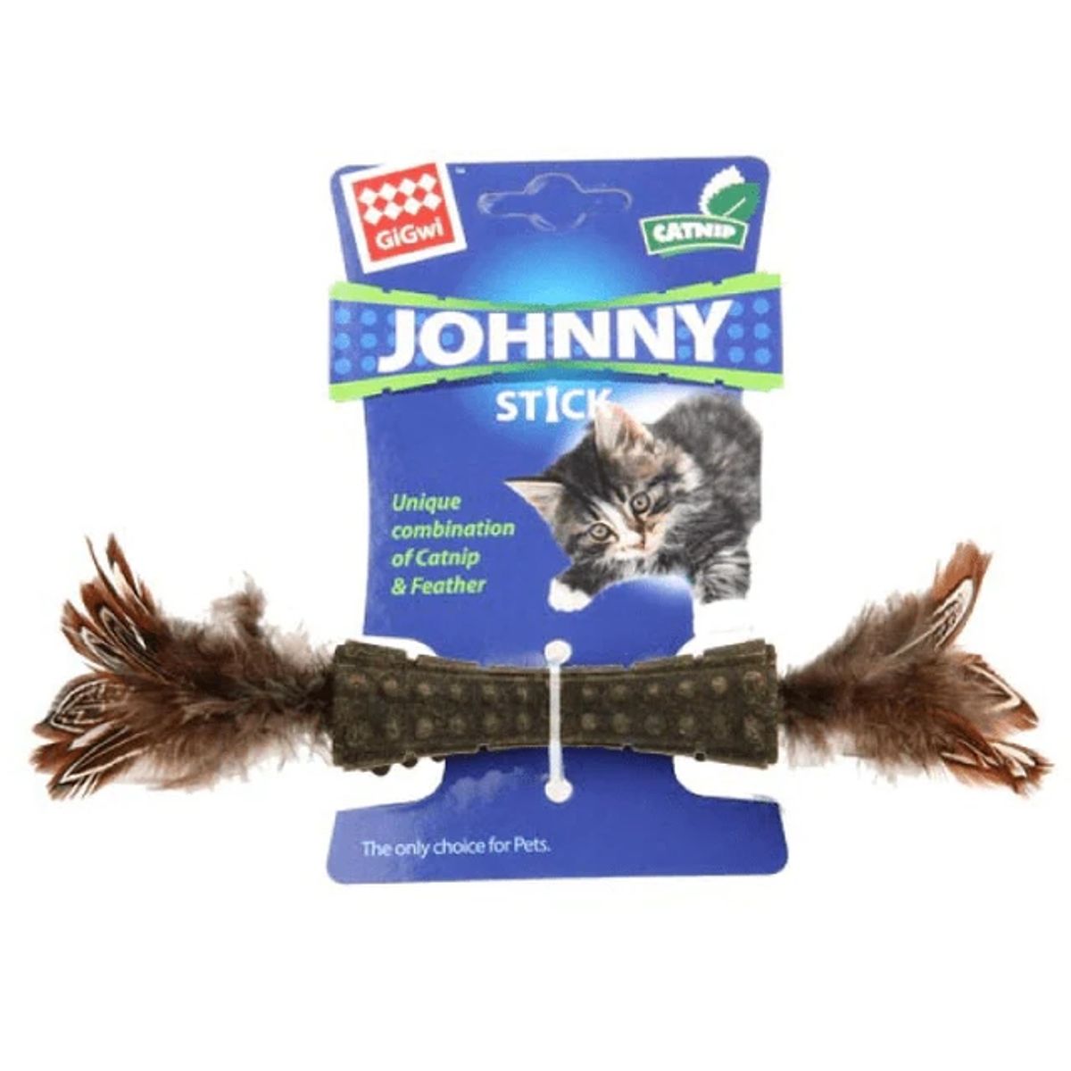 GIGWI - JOHNNY STICK CON DOS LADOS DE PLUMA NATURAL CAFÉ