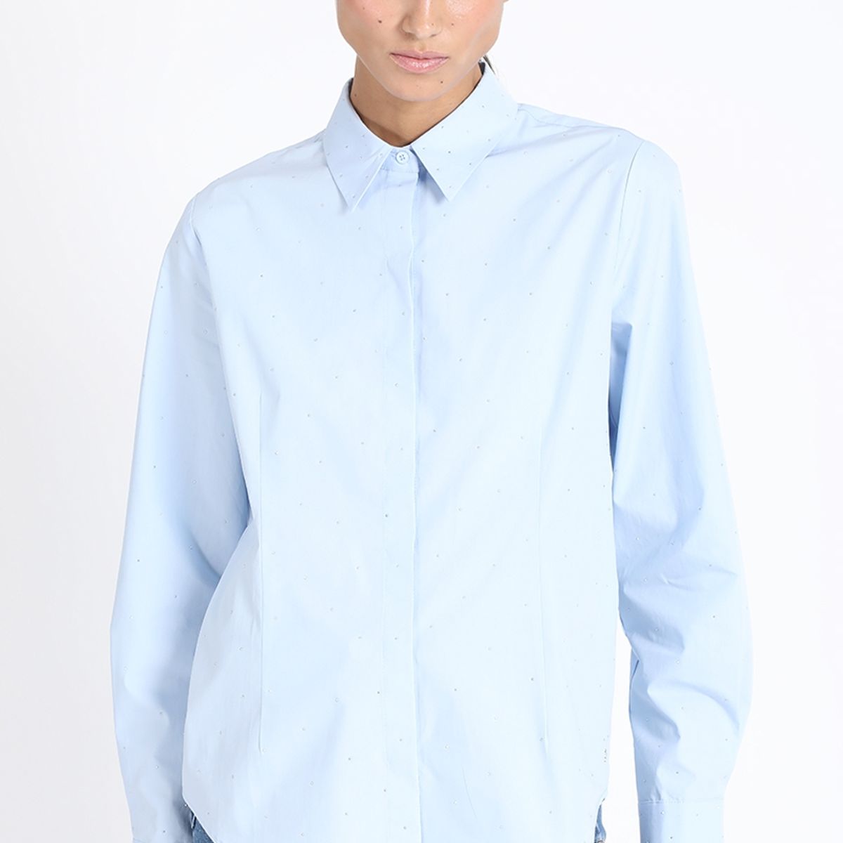 LIOLA - Camisa Poplin Con Strass, Celeste Liola