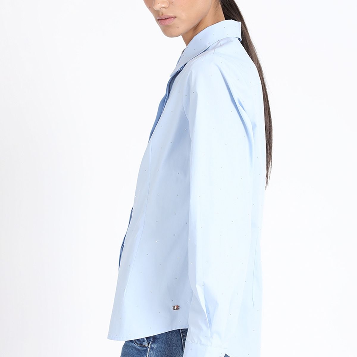 LIOLA - Camisa Poplin Con Strass, Celeste Liola