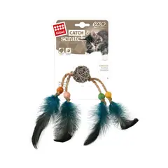 GIGWI - Juguete gatos Eco Catch Scratch Rattan y plumas azul