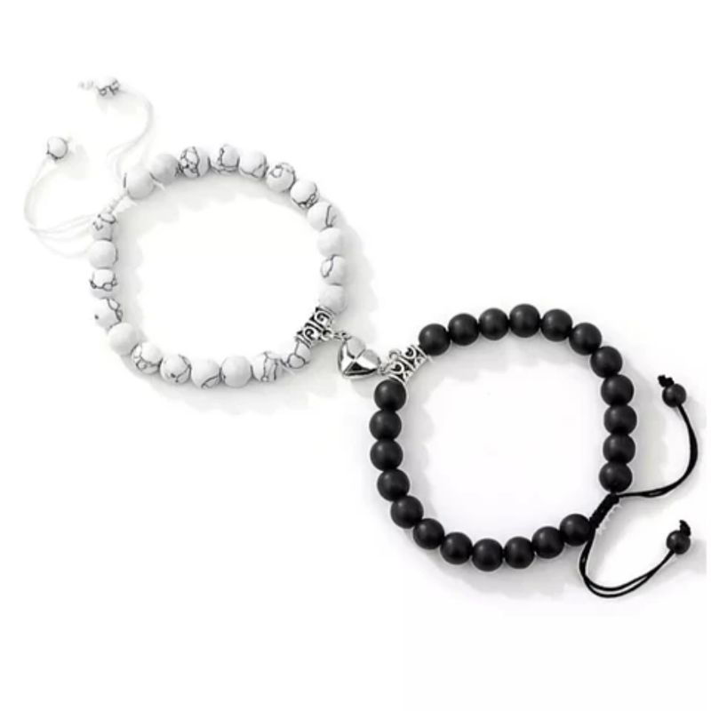 GENERICO - Dúo Yin Yang de Pulseras de Cuentas Ajustables