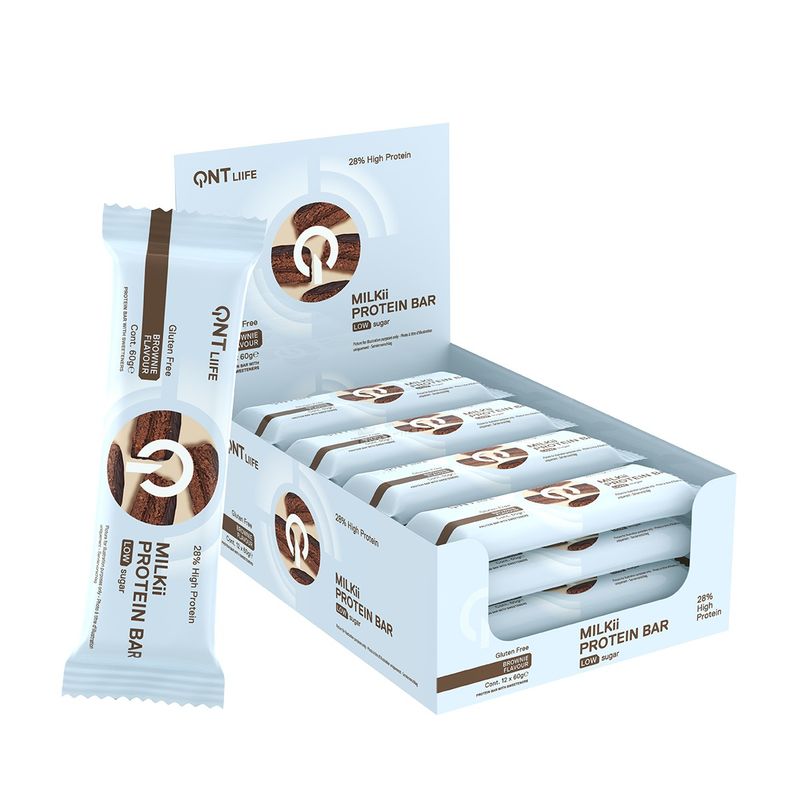 QNT - Caja de 12 Barras de Proteína Milkii Protein Bar 12x60 grs Brownie Chocolate