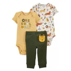 TEDMIMAK - Conjunto Verde, set de 3 piezas Tigre Amarillo de Algodón.