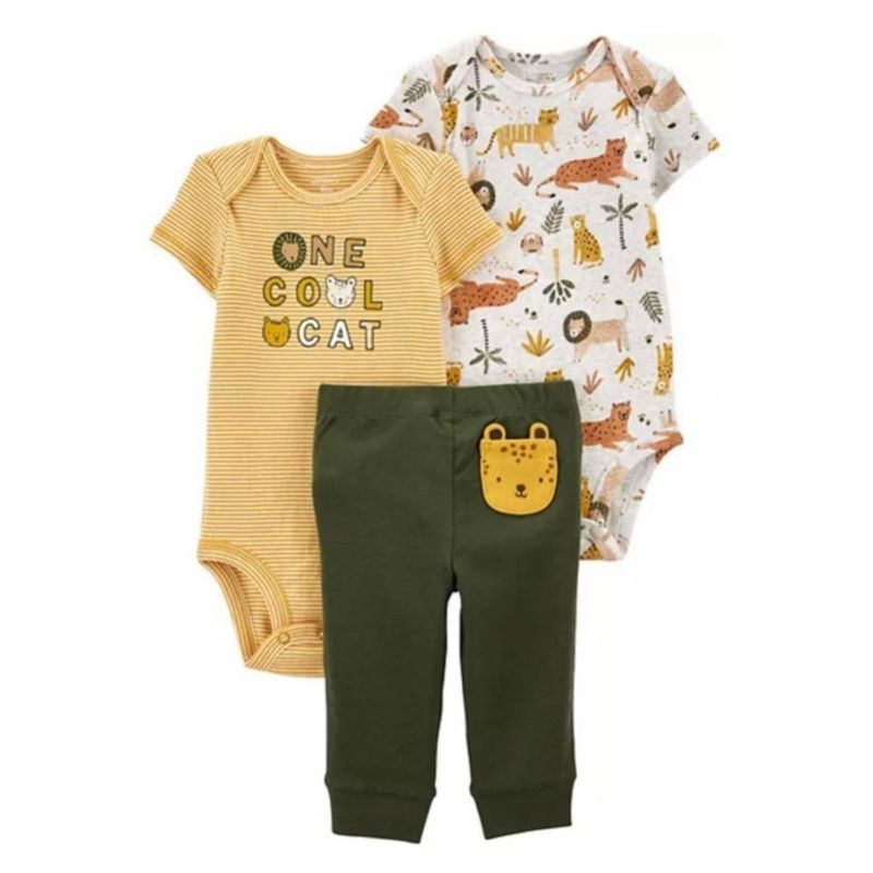 TEDMIMAK - Conjunto Verde, set de 3 piezas Tigre Amarillo de Algodón.