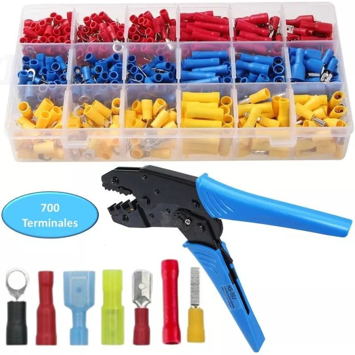 KUANGYE - Crimpeadora Alicate Prensa Trinquete + 700 Terminales