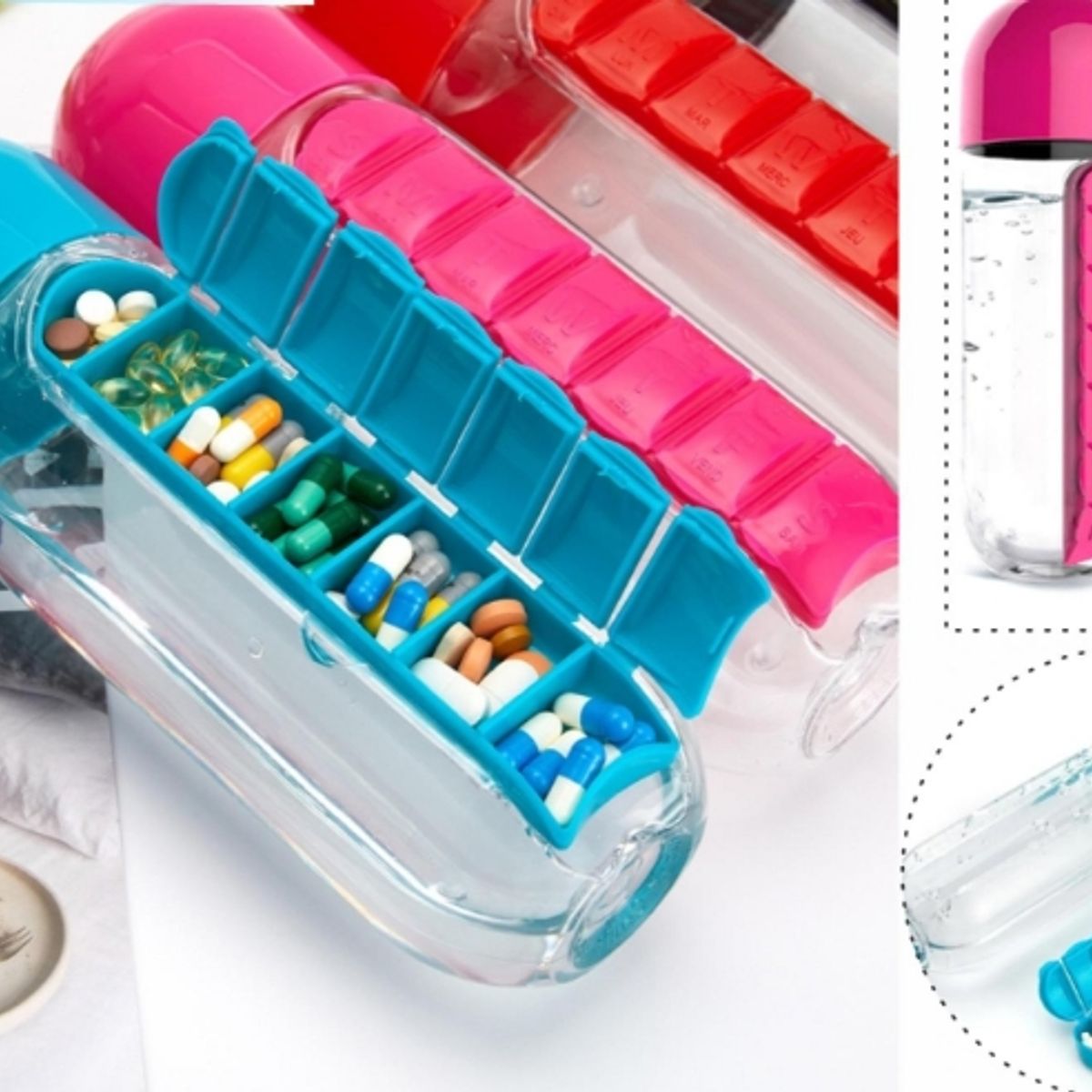 GENERICO - Botella Para Agua Con Pastillero 600ml Rojo