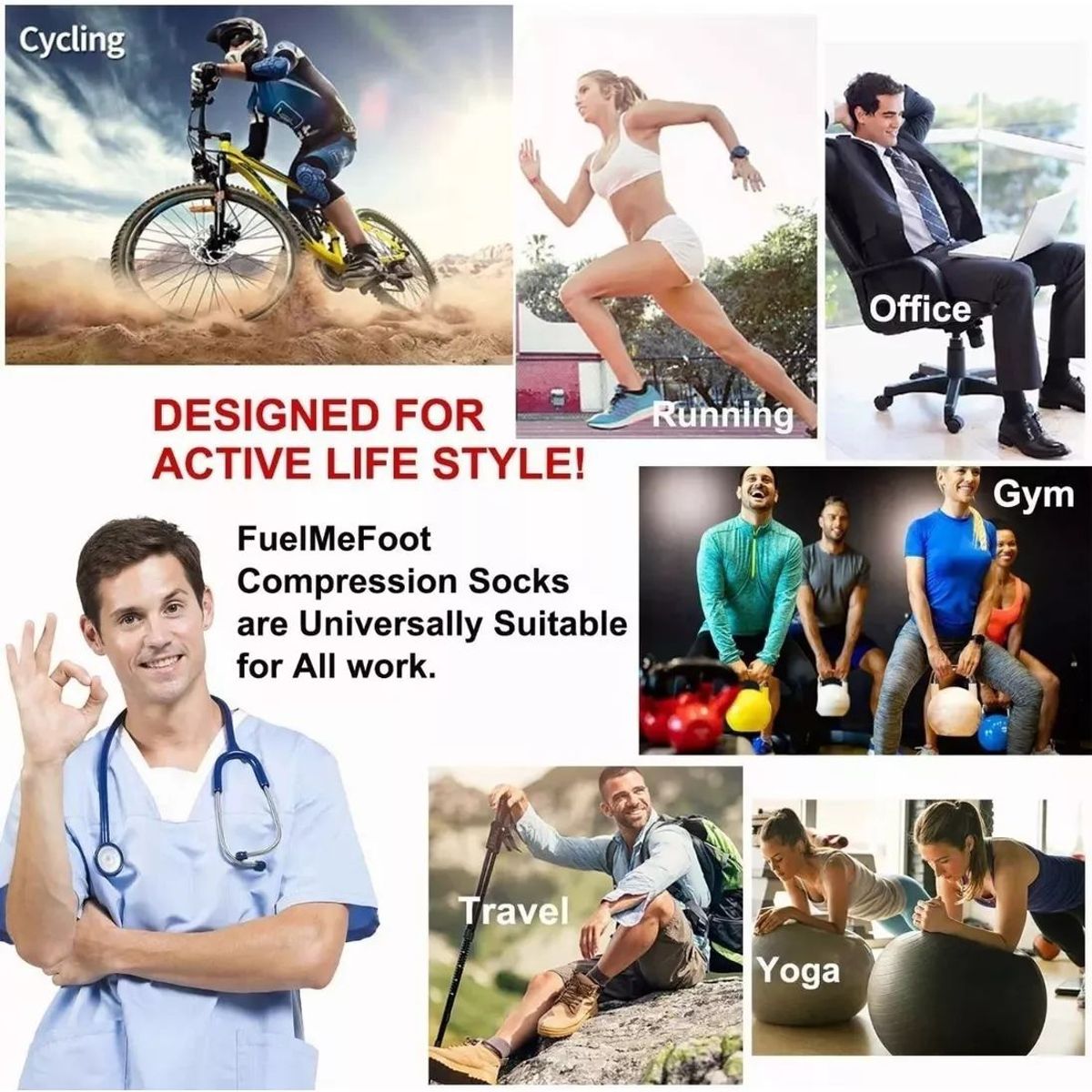 KUANGYE - 6 Pack Medias De Compresión Calcetines Calcetines Hombre