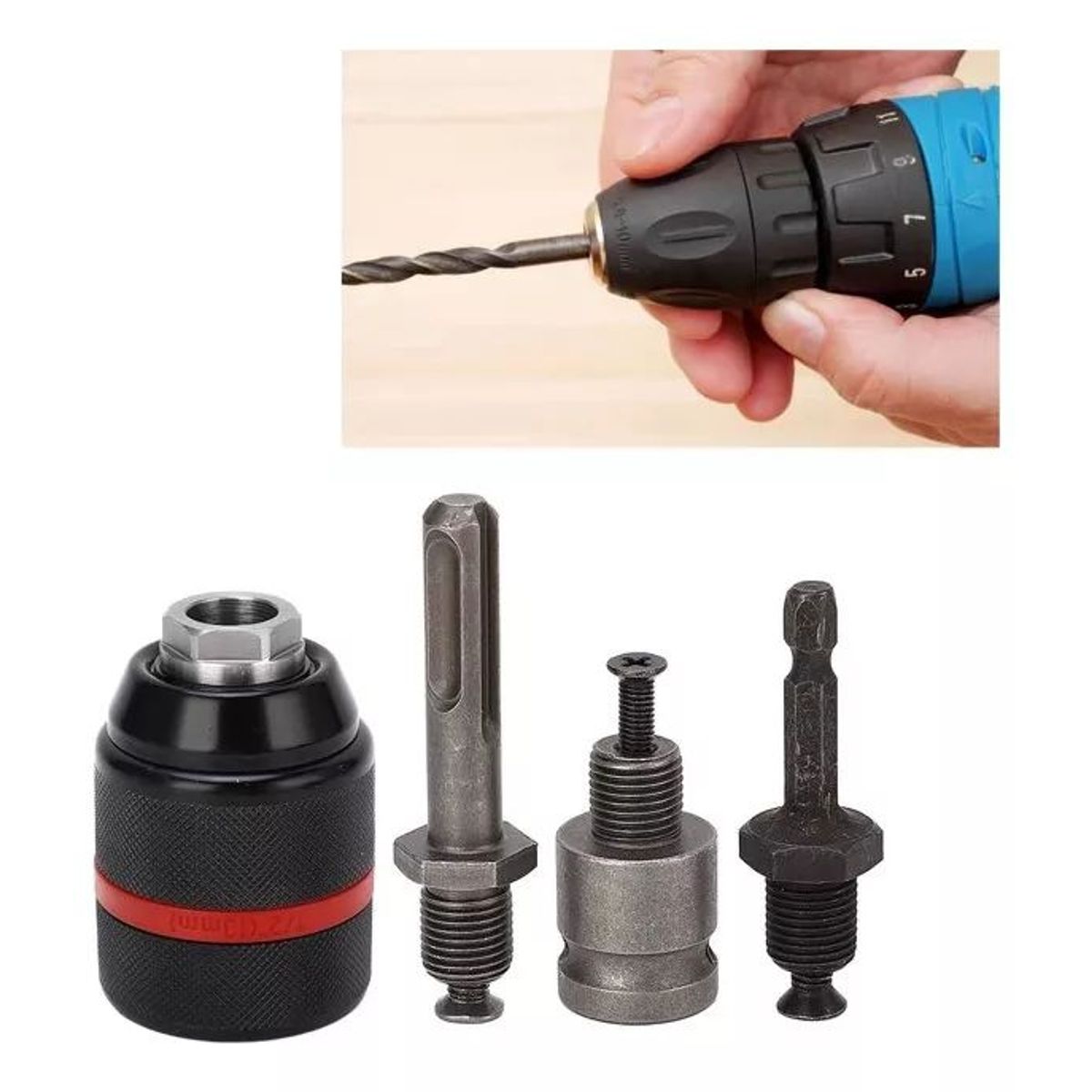 KUANGYE - Mandril 13mm 3 Adaptadores Atornillador, Taladros De Impacto