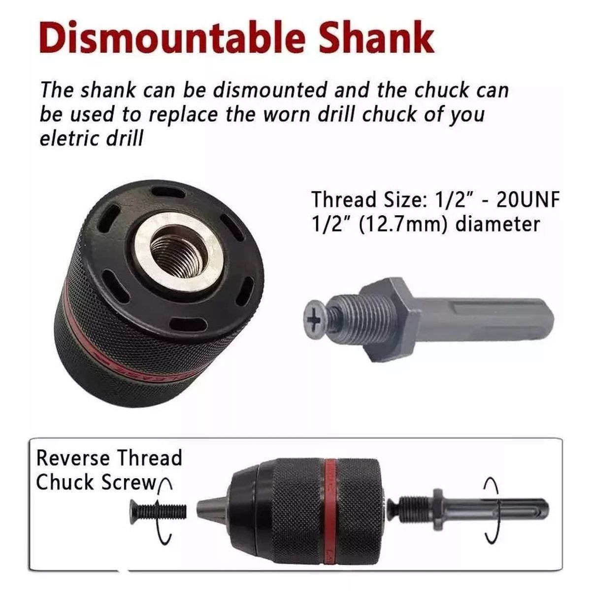 KUANGYE - Mandril 13mm 3 Adaptadores Atornillador, Taladros De Impacto