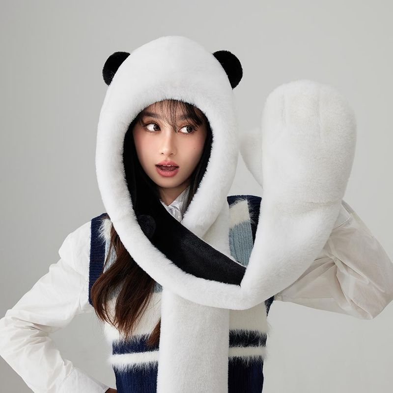 JMAX - JMAX Conjunto de Peluche Sombrero Blanco Bufanda PANDA14