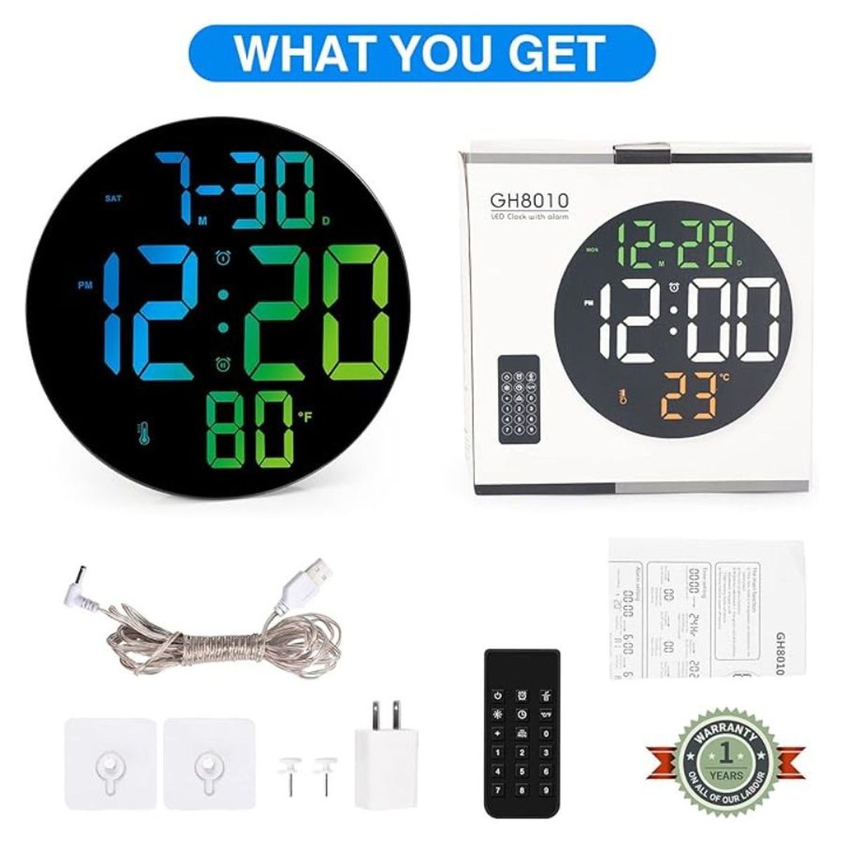 GENERICO - Reloj De Pared Digital Redondo Led Grande Control Remoto 9p